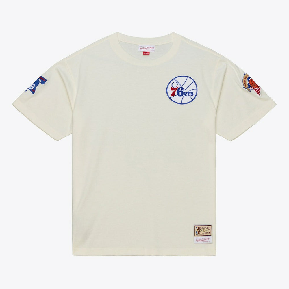 Philadelphia 76ers Hardwood Classics Chainstitch Premium T-Shirt Cream - Mitchell & Ness