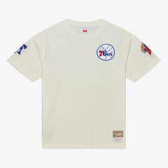 Philadelphia 76ers Hardwood Classics Chainstitch Premium T-Shirt Cream - Mitchell & Ness