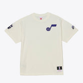 Utah Jazz Hardwood Classics Chainstitch Premium T-Shirt Cream - Mitchell & Ness