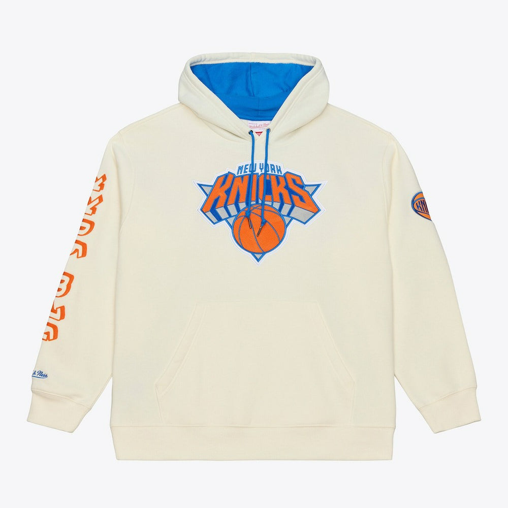 New York Knicks Hardwood Classics Chainstitch Premium Fleece Hoodie Cream - Mitchell & Ness