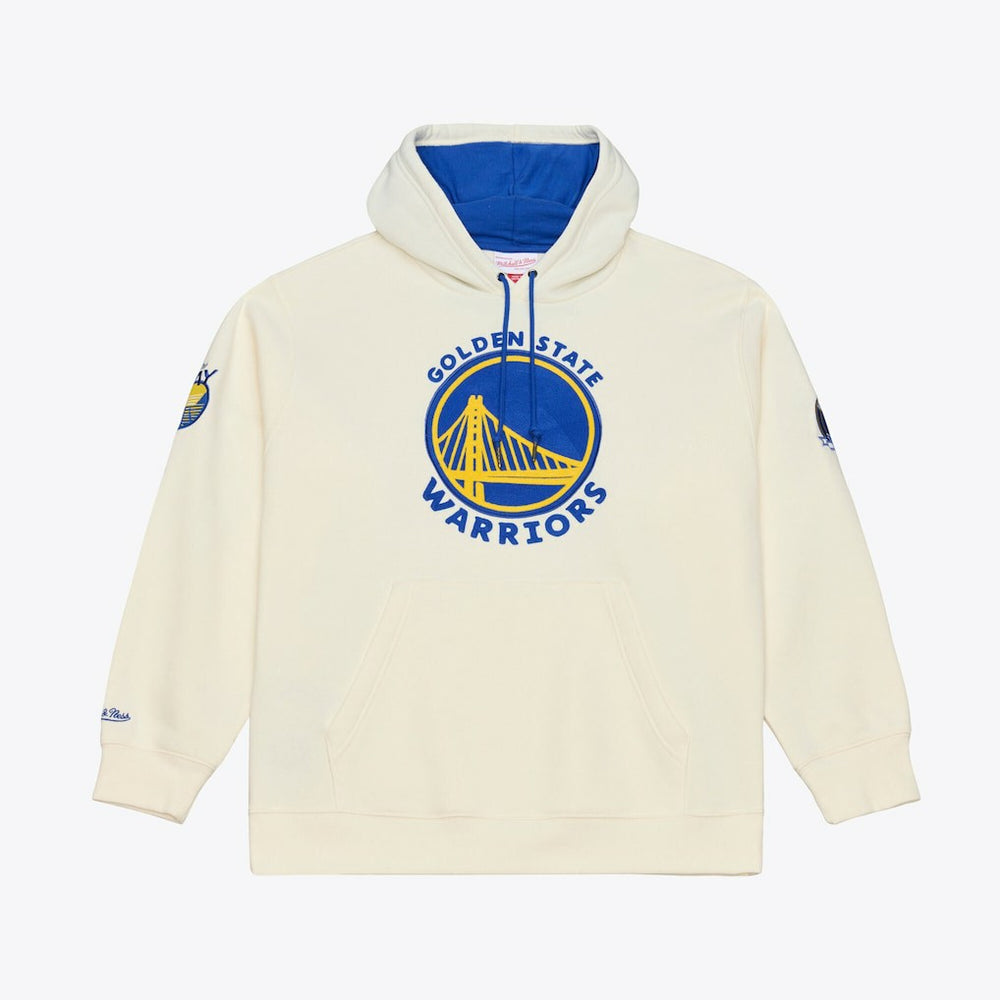 Golden State Warriors Hardwood Classics Chainstitch Premium Fleece Hoodie Cream - Mitchell & Ness