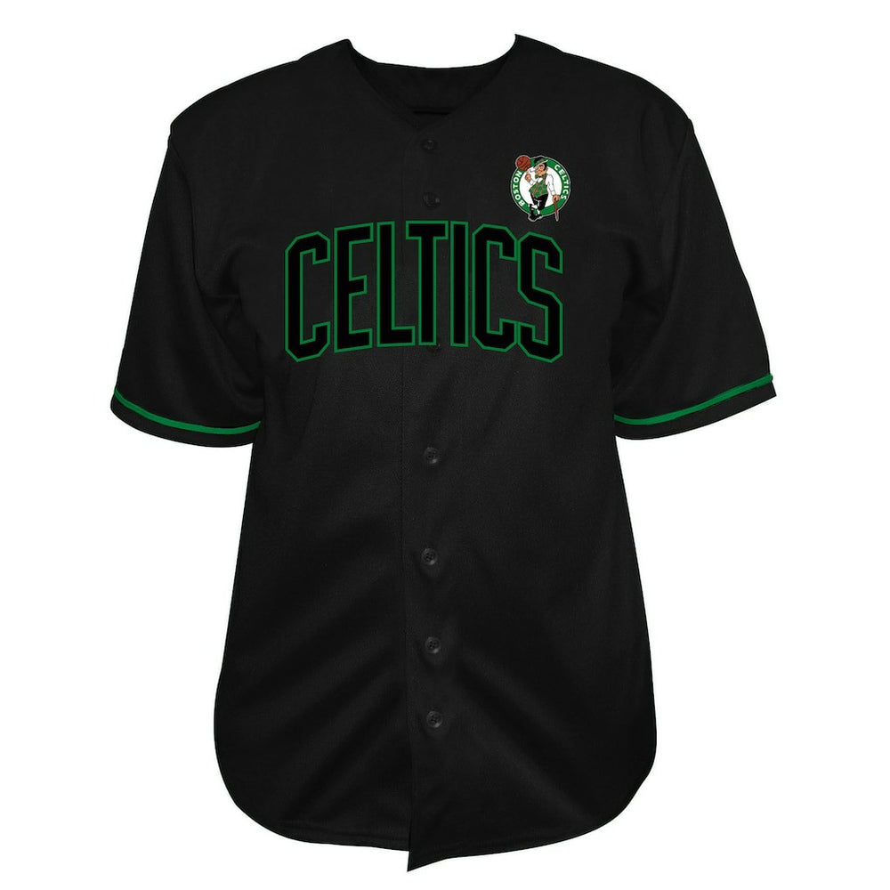 Boston Celtics Big & Tall Pop Full-Button Baseball Jersey Black - Fanatics