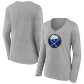 Buffalo Sabres Women's Primary Logo Long Sleeve V-Neck T-Shirt - Gray | US 203555625