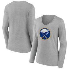 Buffalo Sabres Women's Primary Logo Long Sleeve V-Neck T-Shirt - Gray | US 203555625