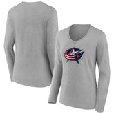 Columbus Blue Jackets Women's Primary Logo Long Sleeve V-Neck T-Shirt - Gray | US 203555630