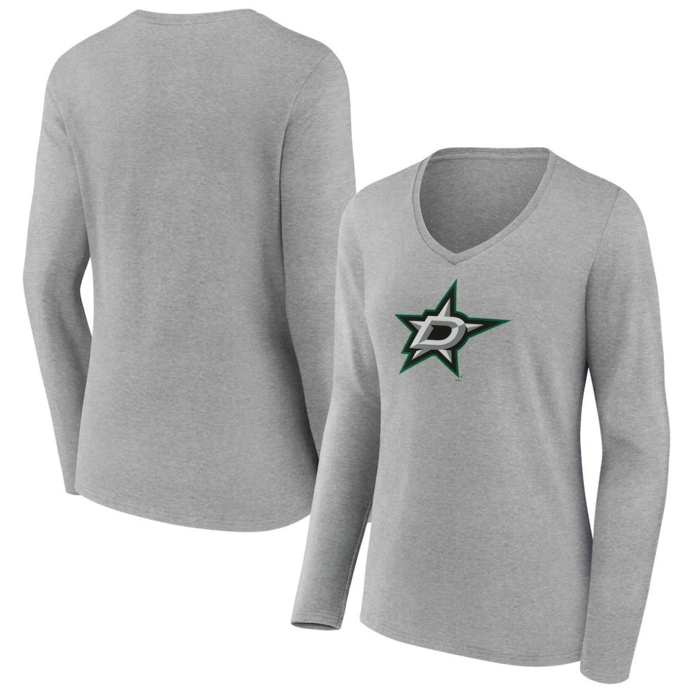 Dallas Stars Women's Primary Logo Long Sleeve V-Neck T-Shirt - Gray | US 203555632