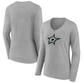 Dallas Stars Women's Primary Logo Long Sleeve V-Neck T-Shirt - Gray | US 203555632