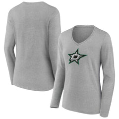 Dallas Stars Women's Primary Logo Long Sleeve V-Neck T-Shirt - Gray | US 203555632