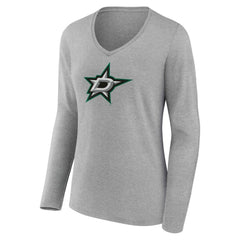 Dallas Stars Women's Primary Logo Long Sleeve V-Neck T-Shirt - Gray | US 203555632