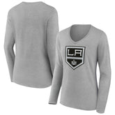 Los Angeles Kings Women's Primary Logo Long Sleeve V-Neck T-Shirt - Gray | US 203555644