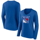 New York Rangers Women's Primary Logo Long Sleeve V-Neck T-Shirt - Blue | US 203555660