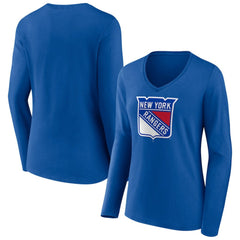 New York Rangers Women's Primary Logo Long Sleeve V-Neck T-Shirt - Blue | US 203555660