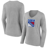 New York Rangers Women's Primary Logo Long Sleeve V-Neck T-Shirt - Gray | US 203555662