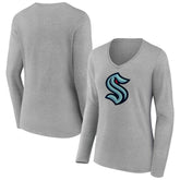 Seattle Kraken Women's Primary Logo Long Sleeve V-Neck T-Shirt - Gray | US 203555670