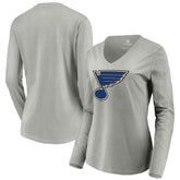 St. Louis Blues Women's Primary Logo Long Sleeve V-Neck T-Shirt - Gray | US 203555672