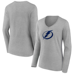 Tampa Bay Lightning Women's Primary Logo Long Sleeve V-Neck T-Shirt - Gray | US 203555674