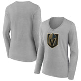 Vegas Golden Knights Women's Primary Logo Long Sleeve V-Neck T-Shirt - Gray | US 203555681
