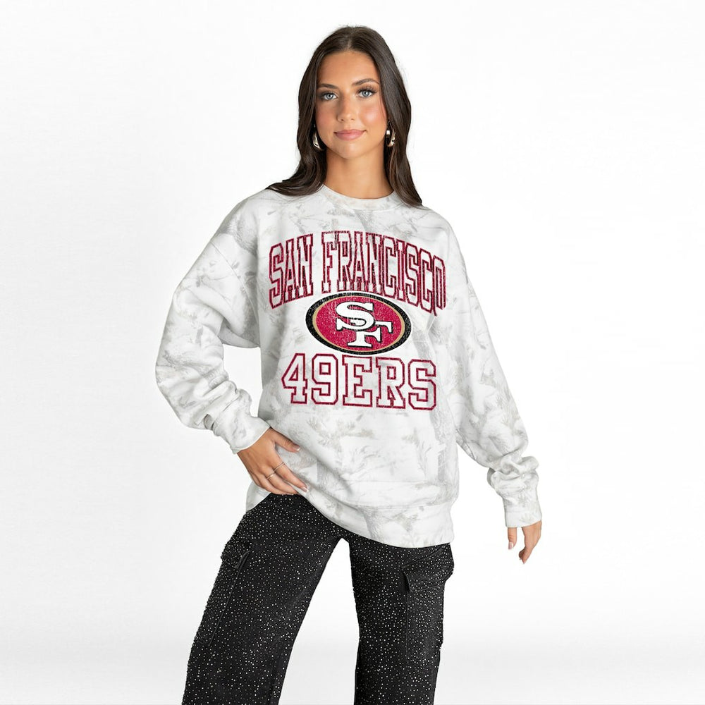 San Francisco 49ers Gameday Couture Women's Whiteout Oversized Premium Fleece Sweatshirt - Arctic Camo Sweatshirts