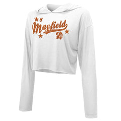 Baker Mayfield Tampa Bay Buccaneers Majestic Threads Women's Glitter Wordmark Hoodie - White Hoodies