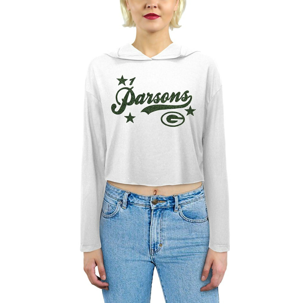 Micah Parsons Green Bay Packers Majestic Threads Women's Glitter Wordmark Hoodie - White Hoodies