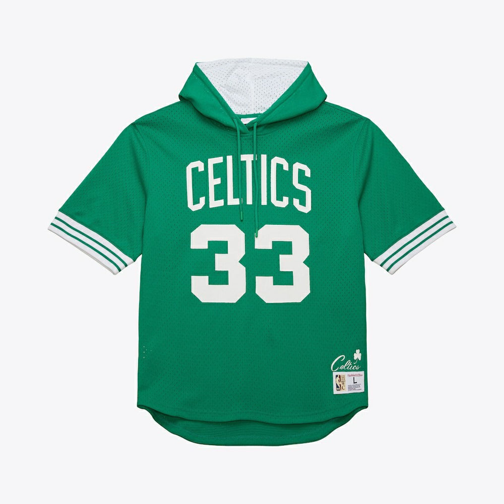 Larry Bird Boston Celtics Mesh Name & Number Short Sleeve Hoodie Kelly Green - Mitchell & Ness