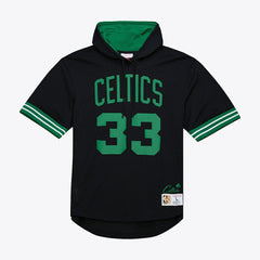 Larry Bird Boston Celtics Mesh Name & Number Short Sleeve Hoodie Black - Mitchell & Ness