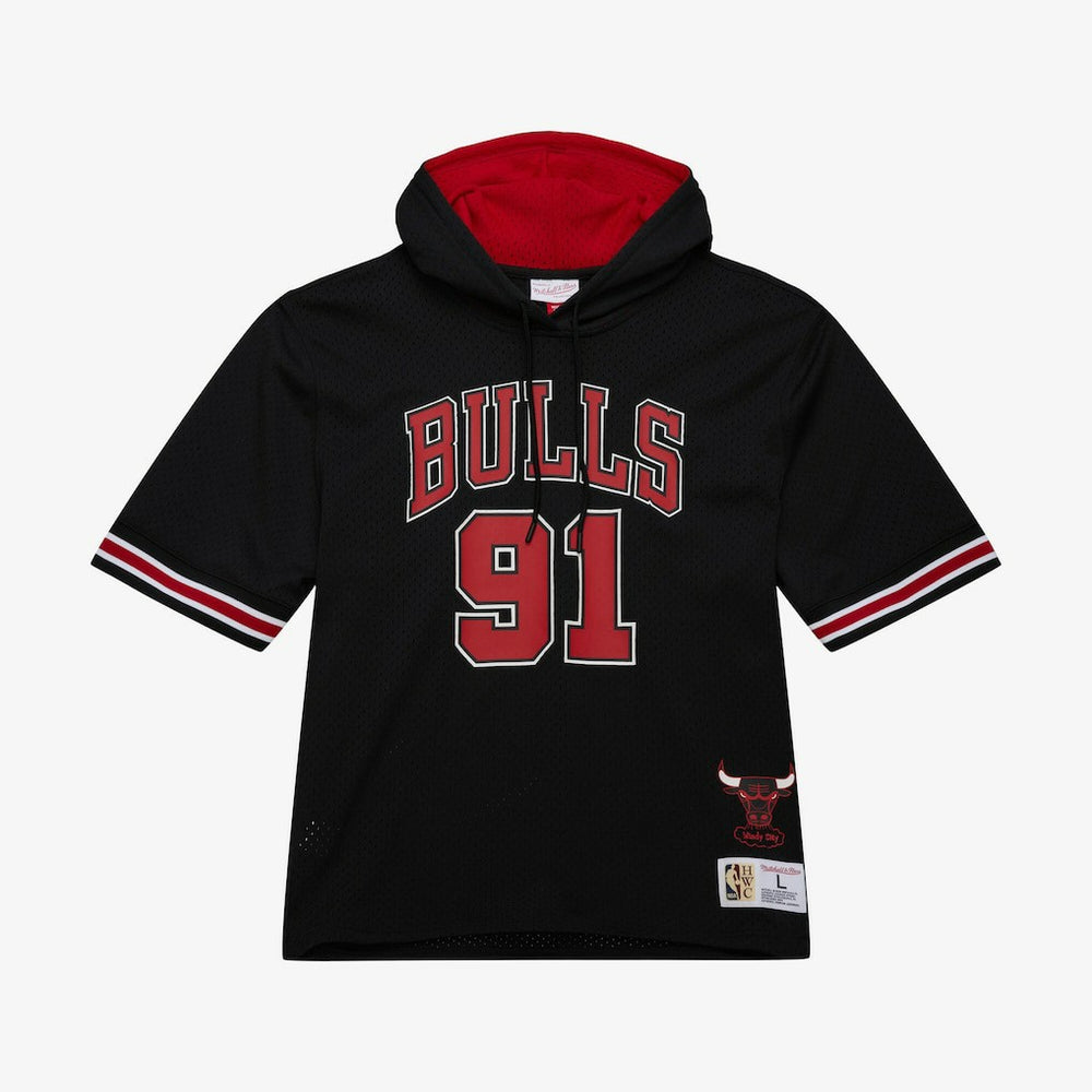 Dennis Rodman Chicago Bulls Mesh Name & Number Short Sleeve Hoodie Black - Mitchell & Ness