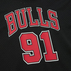 Dennis Rodman Chicago Bulls Mesh Name & Number Short Sleeve Hoodie Black - Mitchell & Ness
