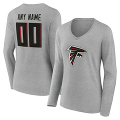 Atlanta Falcons Women's Team Authentic Personalized Name & Number Long Sleeve V-Neck T-Shirt - Gray T-shirts