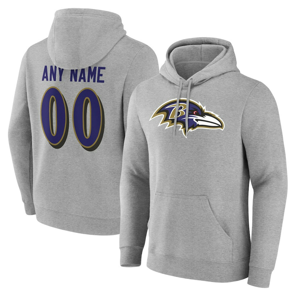 Baltimore Ravens Team Authentic Personalized Name & Number Hoodie - Gray Hoodies