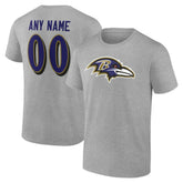 Baltimore Ravens Team Authentic Personalized Name & Number T-Shirt - Gray T-shirts