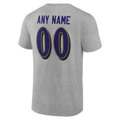 Baltimore Ravens Team Authentic Personalized Name & Number T-Shirt - Gray T-shirts