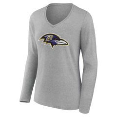 Baltimore Ravens Women's Team Authentic Personalized Name & Number Long Sleeve V-Neck T-Shirt - Gray T-shirts