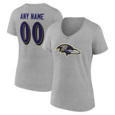 Baltimore Ravens Women's Team Authentic Personalized Name & Number V-Neck T-Shirt - Gray T-shirts