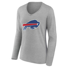 Buffalo Bills Women's Team Authentic Personalized Name & Number Long Sleeve V-Neck T-Shirt - Gray T-shirts