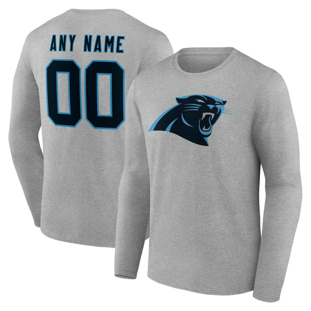 Carolina Panthers Team Authentic Personalized Name & Number Long Sleeve T-Shirt - Gray T-shirts