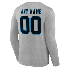 Carolina Panthers Team Authentic Personalized Name & Number Long Sleeve T-Shirt - Gray T-shirts