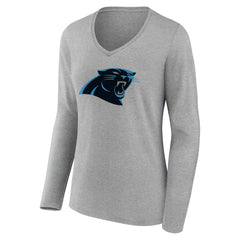 Carolina Panthers Women's Team Authentic Personalized Name & Number Long Sleeve V-Neck T-Shirt - Gray T-shirts