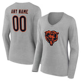 Chicago Bears Women's Team Authentic Personalized Name & Number Long Sleeve V-Neck T-Shirt - Gray T-shirts