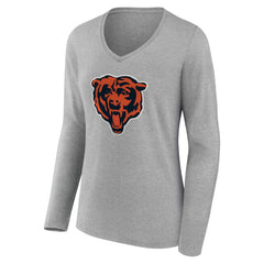 Chicago Bears Women's Team Authentic Personalized Name & Number Long Sleeve V-Neck T-Shirt - Gray T-shirts