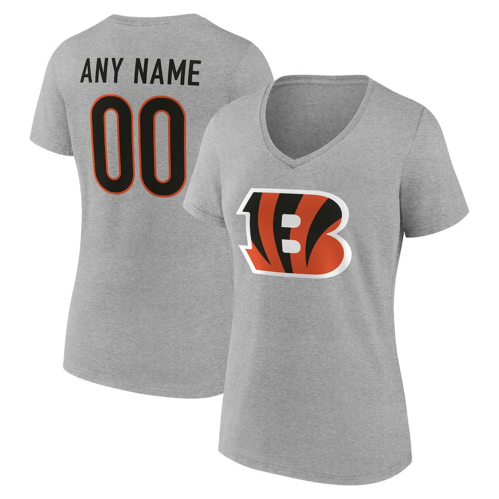 Cincinnati Bengals Women's Team Authentic Personalized Name & Number V-Neck T-Shirt - Gray T-shirts