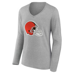 Cleveland Browns Women's Team Authentic Personalized Name & Number Long Sleeve V-Neck T-Shirt - Gray T-shirts