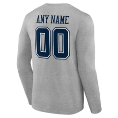 Dallas Cowboys Team Authentic Personalized Name & Number Long Sleeve T-Shirt - Gray T-shirts