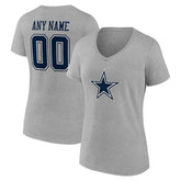 Dallas Cowboys Women's Team Authentic Personalized Name & Number V-Neck T-Shirt - Gray T-shirts