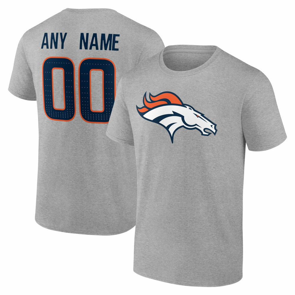 Denver Broncos Team Authentic Personalized Name & Number T-Shirt - Gray T-shirts