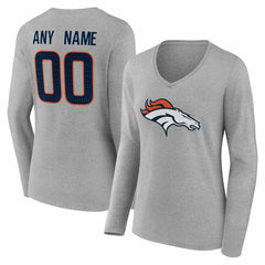 Denver Broncos Women's Team Authentic Personalized Name & Number Long Sleeve V-Neck T-Shirt - Gray T-shirts