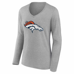 Denver Broncos Women's Team Authentic Personalized Name & Number Long Sleeve V-Neck T-Shirt - Gray T-shirts