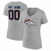 Denver Broncos Women's Team Authentic Personalized Name & Number V-Neck T-Shirt - Gray T-shirts