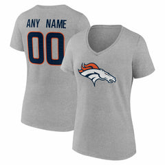 Denver Broncos Women's Team Authentic Personalized Name & Number V-Neck T-Shirt - Gray T-shirts