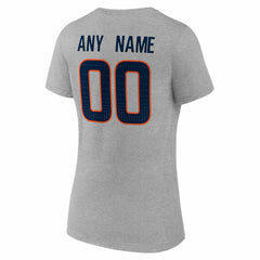 Denver Broncos Women's Team Authentic Personalized Name & Number V-Neck T-Shirt - Gray T-shirts